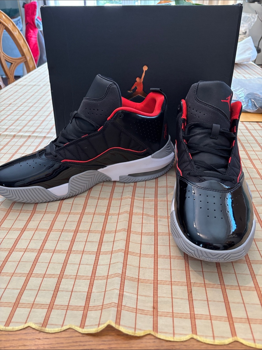 Jordan Stay Loyal Men’s Black and Red High-Top Basketball Sneakers - Picture 4 of 7
